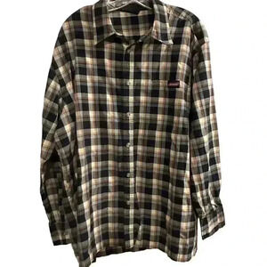 Dickies Men's 2XL Plaid Button-Up Shirt Brown/Black Long Sleeve Casual